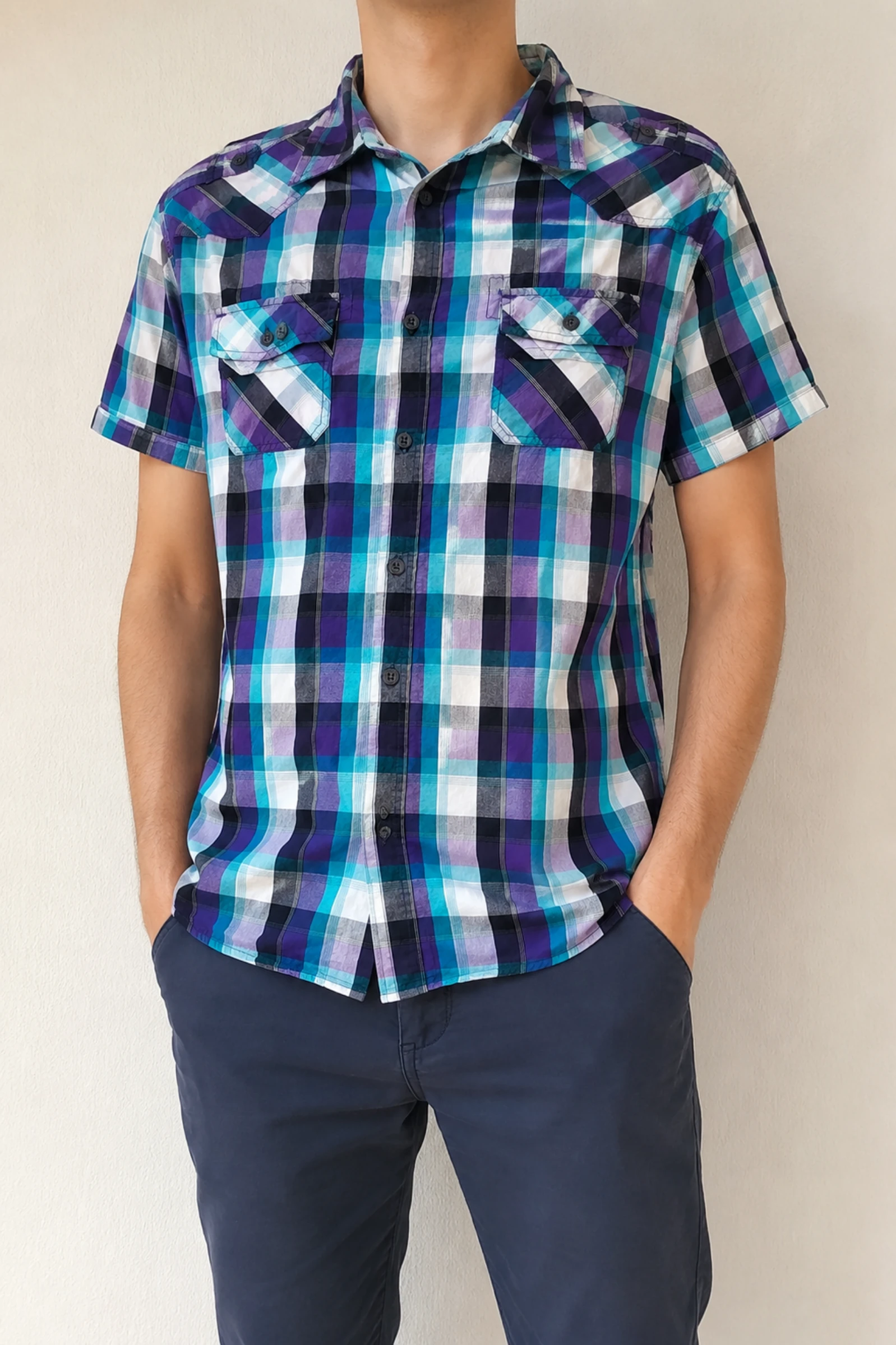 Camisa manga corta de cuadros Clockhouse – Talla L